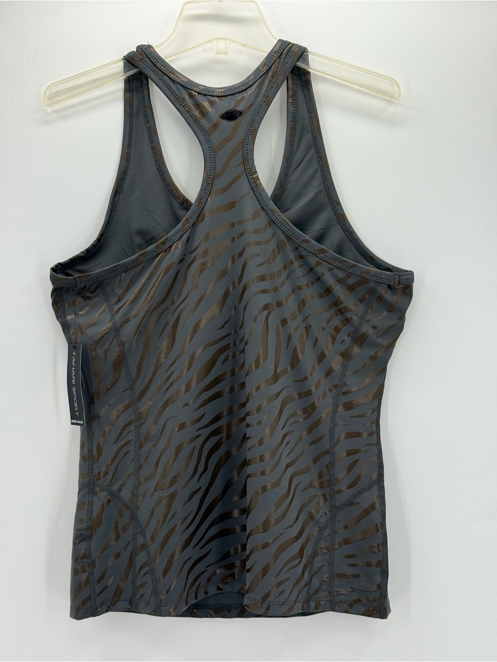 Tahari Sport Zebra Print Racerback Athletic Tank Top Charcoal Gray NWT - Picture 4 of 8